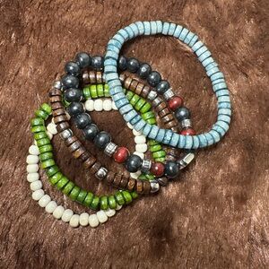 5 Wooden Beaded Bracelets handmade exquisite colors that pop unisex‎